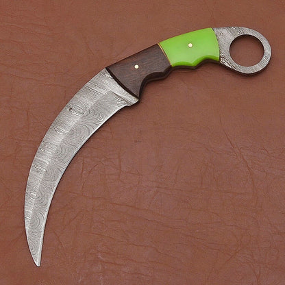 Handmade Custom Damascus Steel Karambit Knife Best Karambit With Wood and Resin Handle