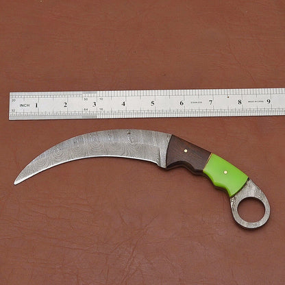 Handmade Custom Damascus Steel Karambit Knife Best Karambit With Wood and Resin Handle