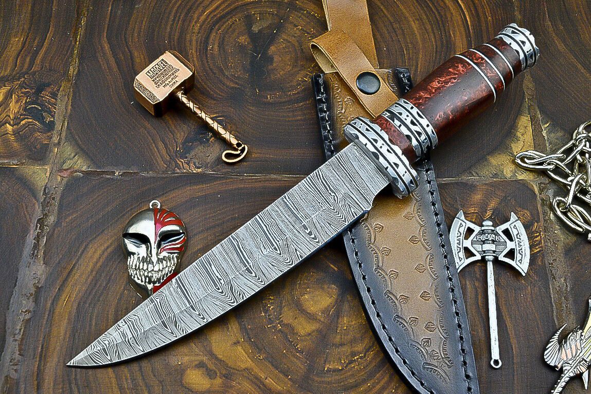 Heritage Forge 12 Inch Custom Damascus Steel Bowie Knife with Resin Handle