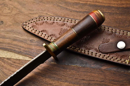Heritage Forge Damascus Bowie Knife with Walnut Wood Handle for Hunting and Camping