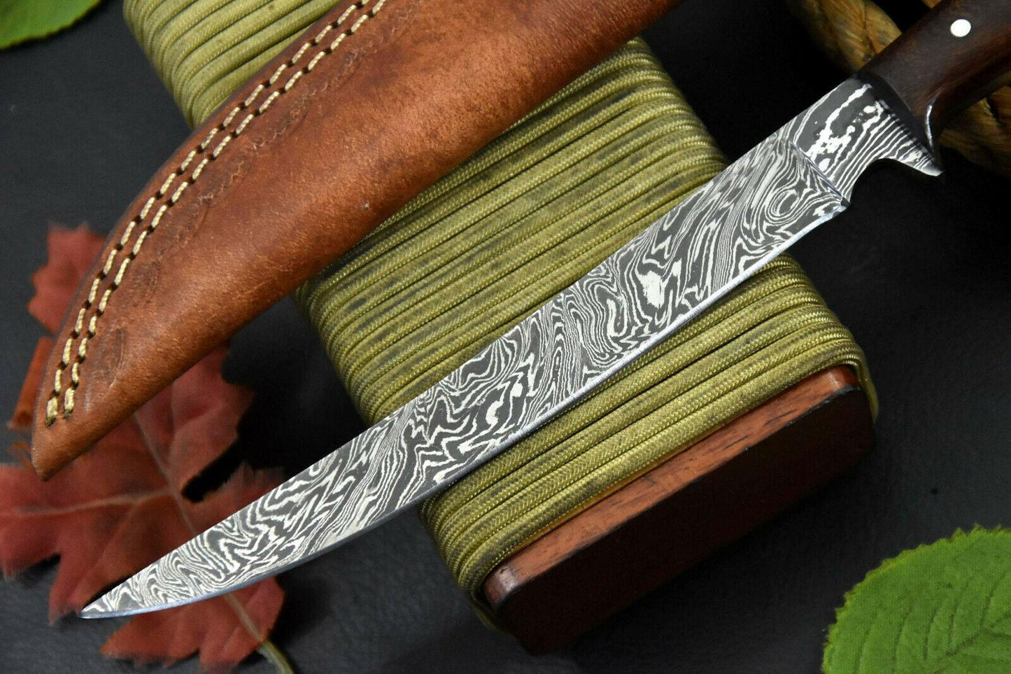 Custom Damascus Steel Fillet Knife Damascus Fillet Knife Handmade With Walnut Handle