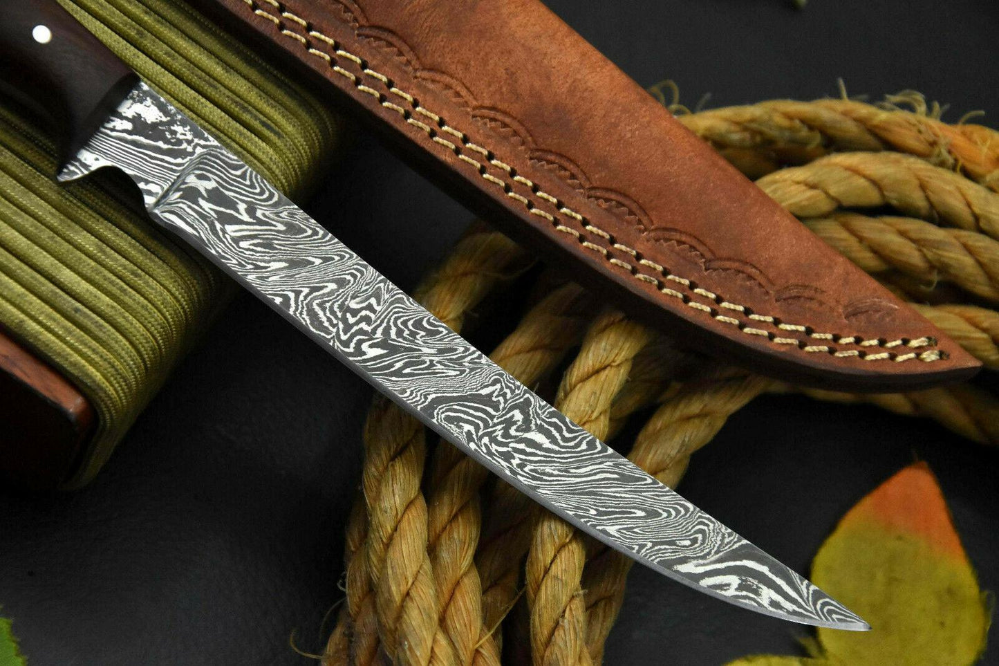Custom Damascus Steel Fillet Knife Damascus Fillet Knife Handmade With Walnut Handle