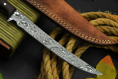 Custom Damascus Steel Fillet Knife Damascus Fillet Knife Handmade With Walnut Handle