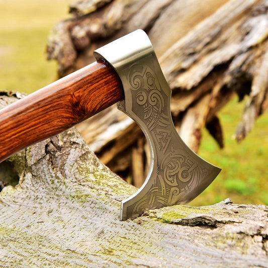 Hand Forged 1095 High Carbon Steel Viking Axe – Tomahawk, Hatchet & Bearded Combat Axe