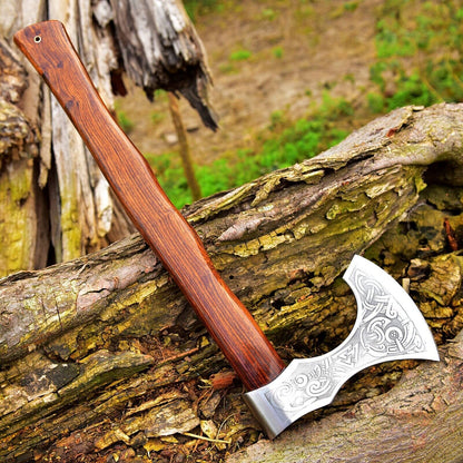 Hand Forged 1095 High Carbon Steel Viking Axe – Tomahawk, Hatchet & Bearded Combat Axe