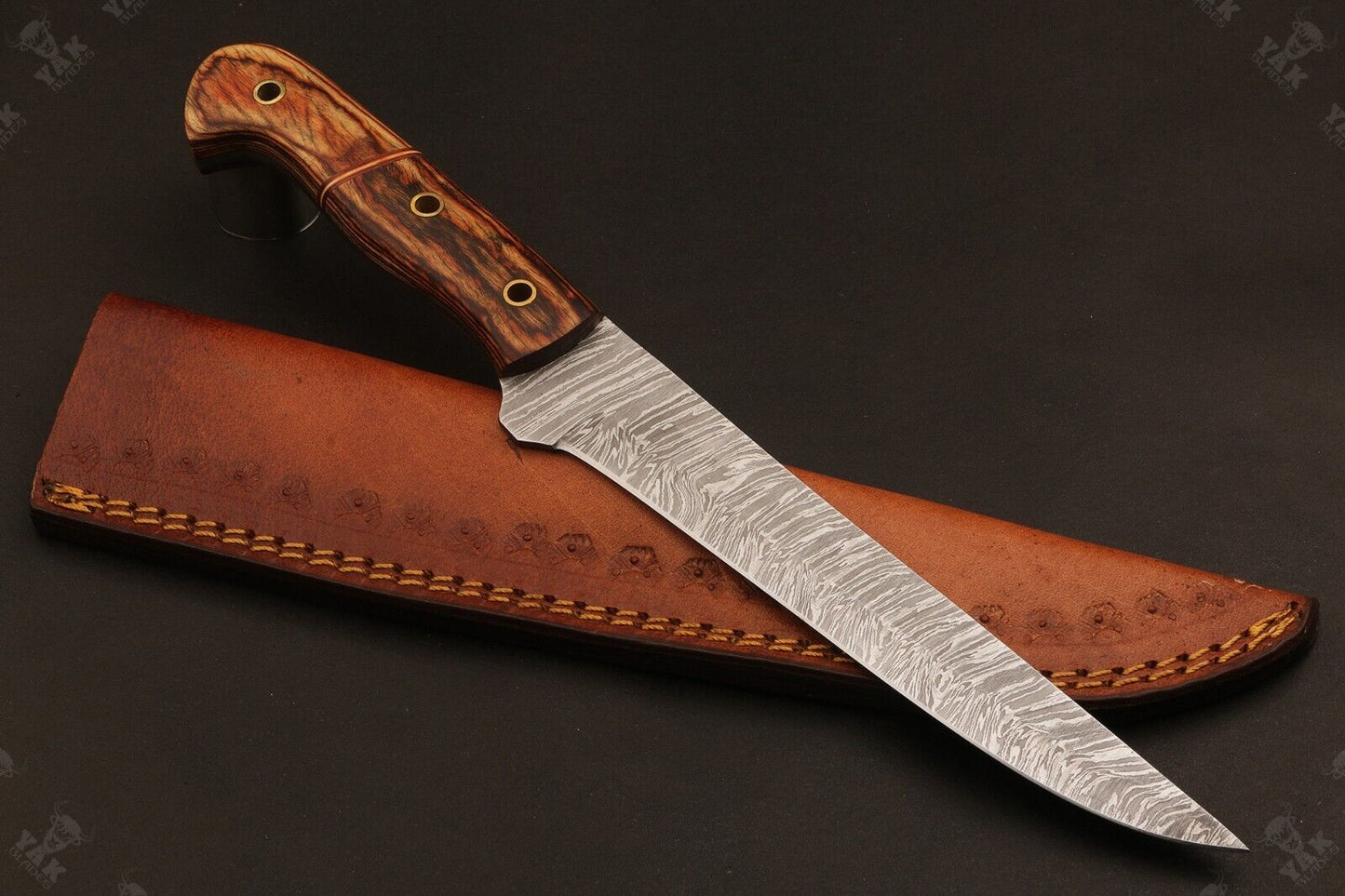 11.5" Hand Forged Damascus Fillet Knife Fire Damascus Kitchen Knife