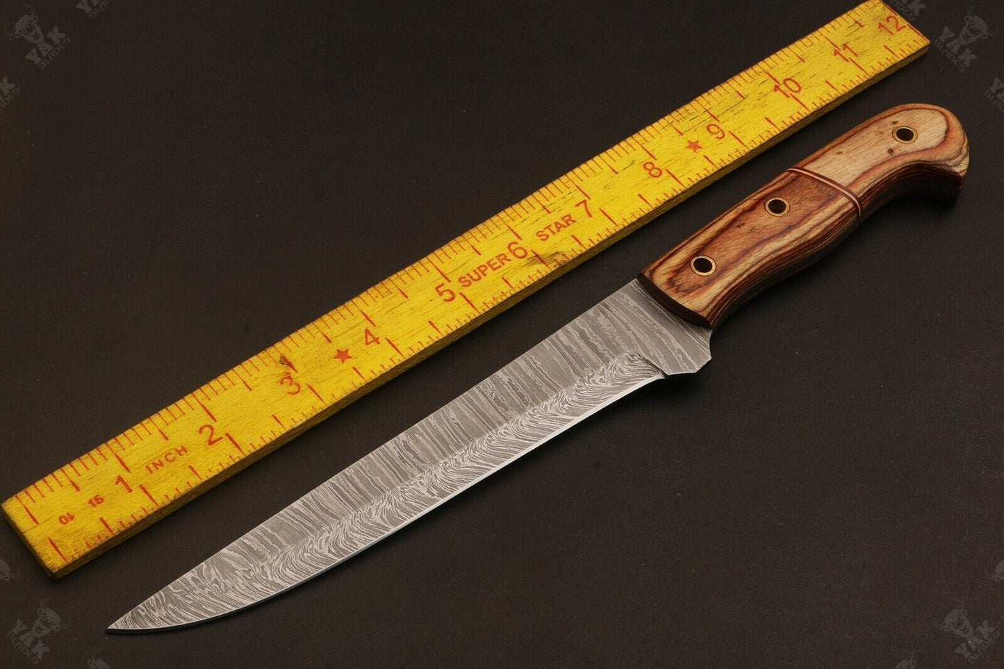 11.5" Hand Forged Damascus Fillet Knife Fire Damascus Kitchen Knife