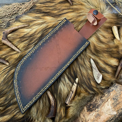 Heritage Forge Full Tang Damascus Steel Bowie Knife with Rosewood Handle and Leather Sheath