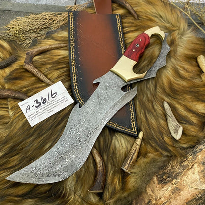 Heritage Forge Full Tang Damascus Steel Bowie Knife with Rosewood Handle and Leather Sheath