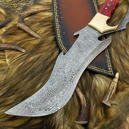 Heritage Forge Full Tang Damascus Steel Bowie Knife with Rosewood Handle and Leather Sheath