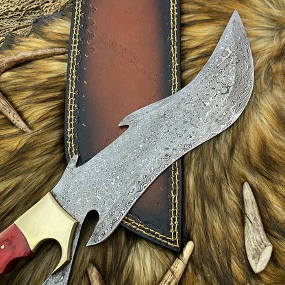 Heritage Forge Full Tang Damascus Steel Bowie Knife with Rosewood Handle and Leather Sheath