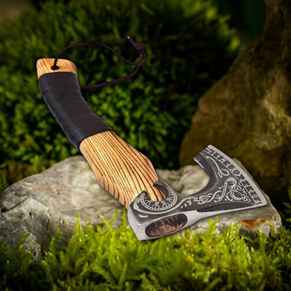 Handmade Viking Bearded Axe Hand Forged Carbon Steel Battle Ready Hatchet with Leather Sheath