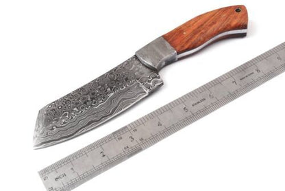 Heritage Forge 9 Inch Damascus Steel Bowie Cleaver Hunting Knife with Rosewood Handle