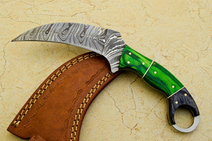 9" Handmade Damascus Karambit Best Karambit Damascus Steel Knife With Wood Handle
