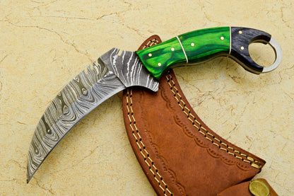 9" Handmade Damascus Karambit Best Karambit Damascus Steel Knife With Wood Handle