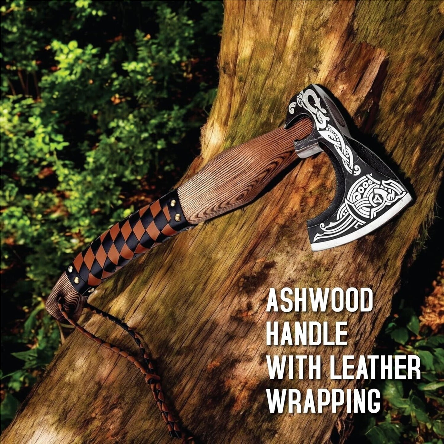 Hand Forged Viking Axe High Carbon Steel Bearded Hunting Axe with Leather Sheath