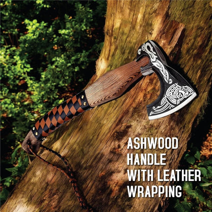 Hand Forged Viking Axe High Carbon Steel Bearded Hunting Axe with Leather Sheath