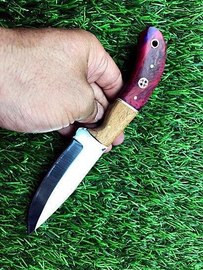 8" Handmade Stainless Steel Hunting & Skinning Knife with Leather Sheath
