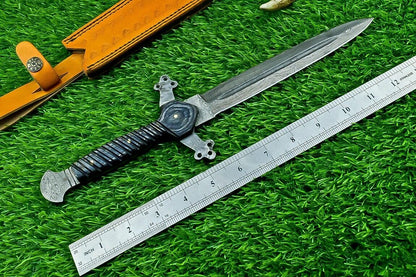 12.5 Inch Handmade Damascus Steel Hunting Bowie Dagger Knife with Hardwood Handle