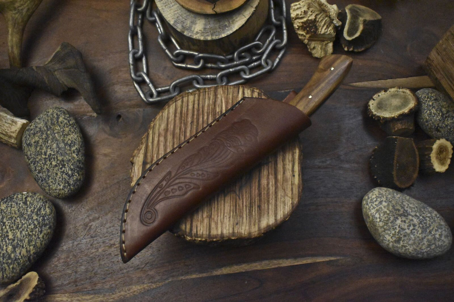 Skinner Knife – AUS-8 Steel, Walnut Wood Handle, Wooden Bolster, EDC Hunting Knife