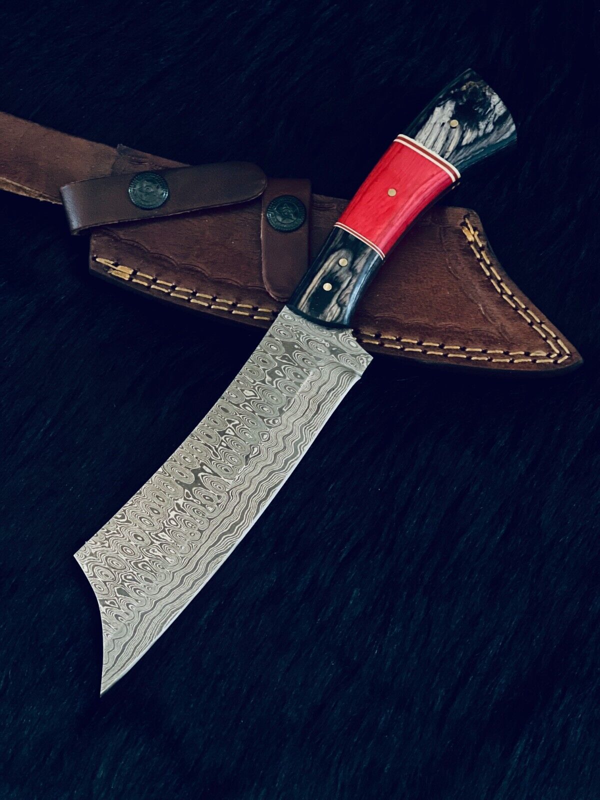 11" Handmade Rain Drop Damascus Steel Machete Knife – Camel Bone & Wood Handle