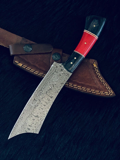 11" Handmade Rain Drop Damascus Steel Machete Knife – Camel Bone & Wood Handle