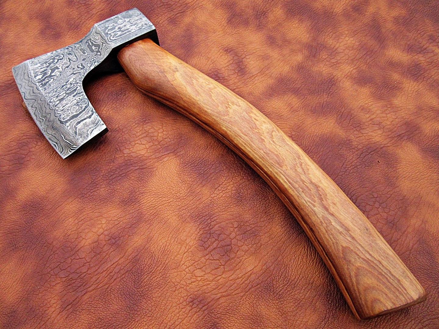 Custom Handmade Damascus Steel Tomahawk Axe with Twist Pattern Blade