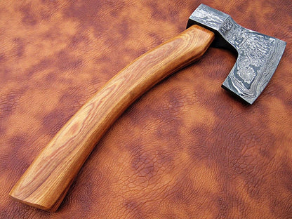 Custom Handmade Damascus Steel Tomahawk Axe with Twist Pattern Blade