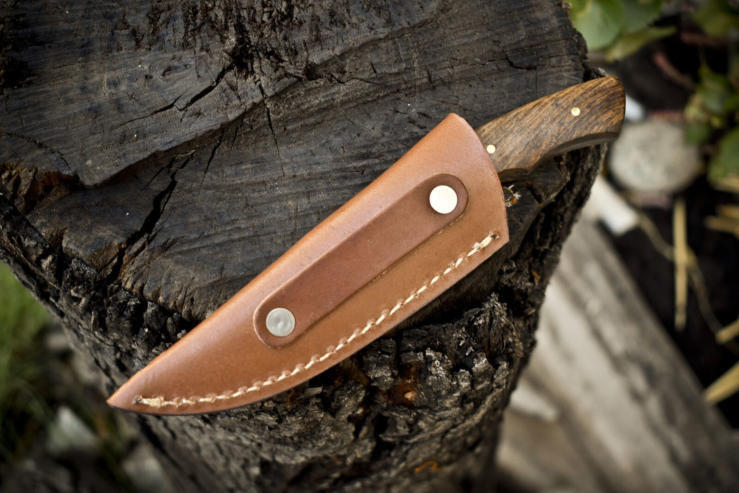 7" Raindrop Damascus Skinner Knife with Walnut Wood Handle & Micarta Bolster – Handmade Hunter