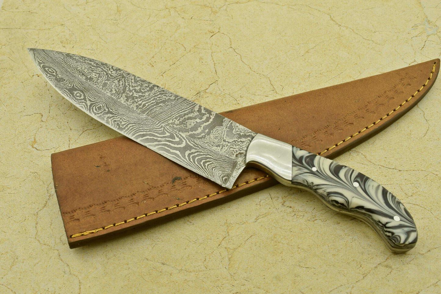 CUSTOM HANDMADE FORGED DAMASCUS STEEL CHEF KITCHEN KNIFE WITH RESIN HANDLE