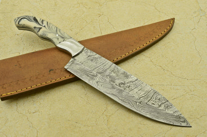 CUSTOM HANDMADE FORGED DAMASCUS STEEL CHEF KITCHEN KNIFE WITH RESIN HANDLE