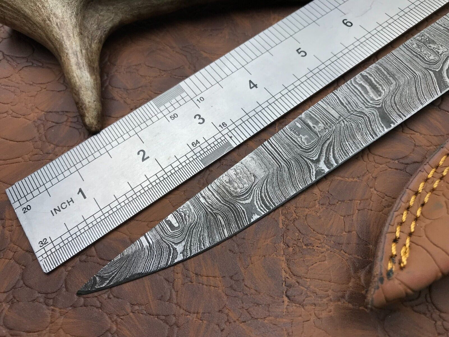 Hand Forged Damascus Fillet Knife 14" Fillet Knife with Leather Sheath