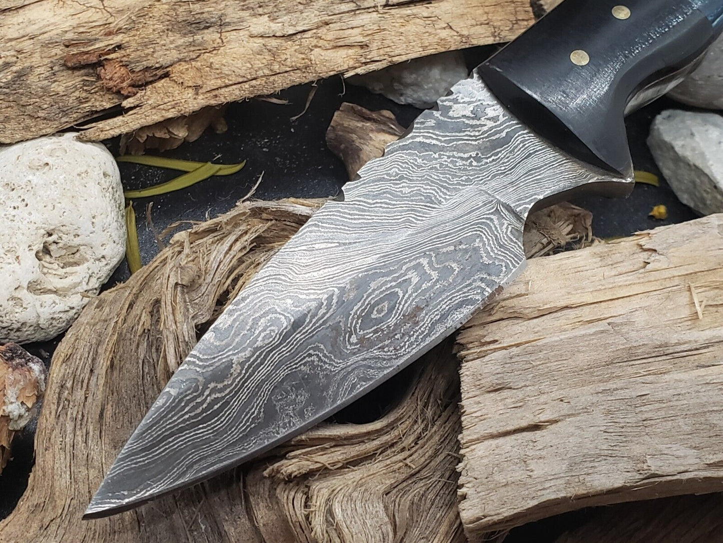 7 Inch Damascus Steel EDC Hunting Cleaver Knife with Wood and Horn Handle