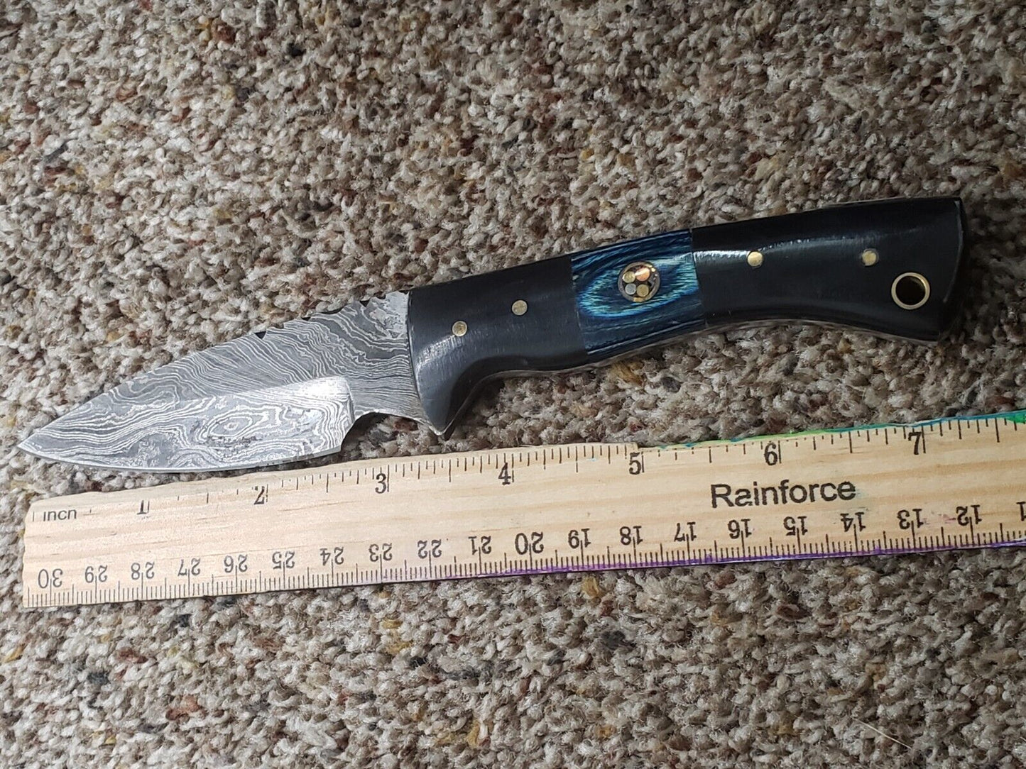 7 Inch Damascus Steel EDC Hunting Cleaver Knife with Wood and Horn Handle