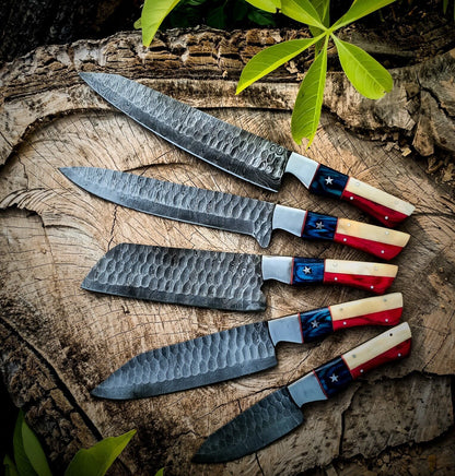 5pcs Custom Handmade Chef Knife Set – Damascus Forged Steel Kitchen Knives – Professional Cooking Knife Set