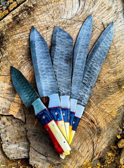 5pcs Custom Handmade Chef Knife Set – Damascus Forged Steel Kitchen Knives – Professional Cooking Knife Set