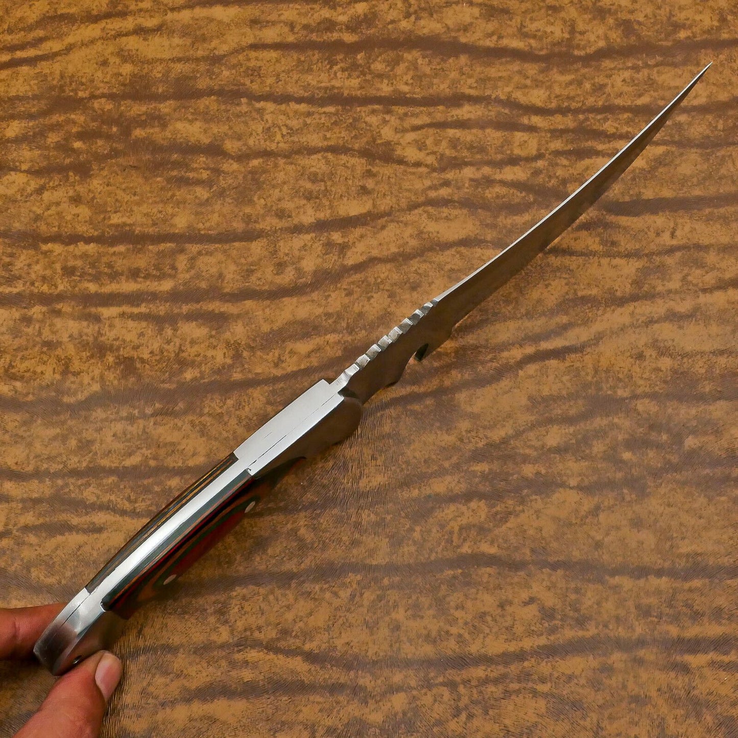 Handmade 12-Inch D2 Steel Full Tang Bowie Hunting Knife with Pakka Wood Handle & Sheath