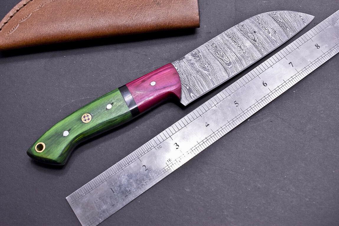 Custom Made Hand Forged Damascus Steel Chef Kitchen Knife with Wood Handle – Handmade Gift