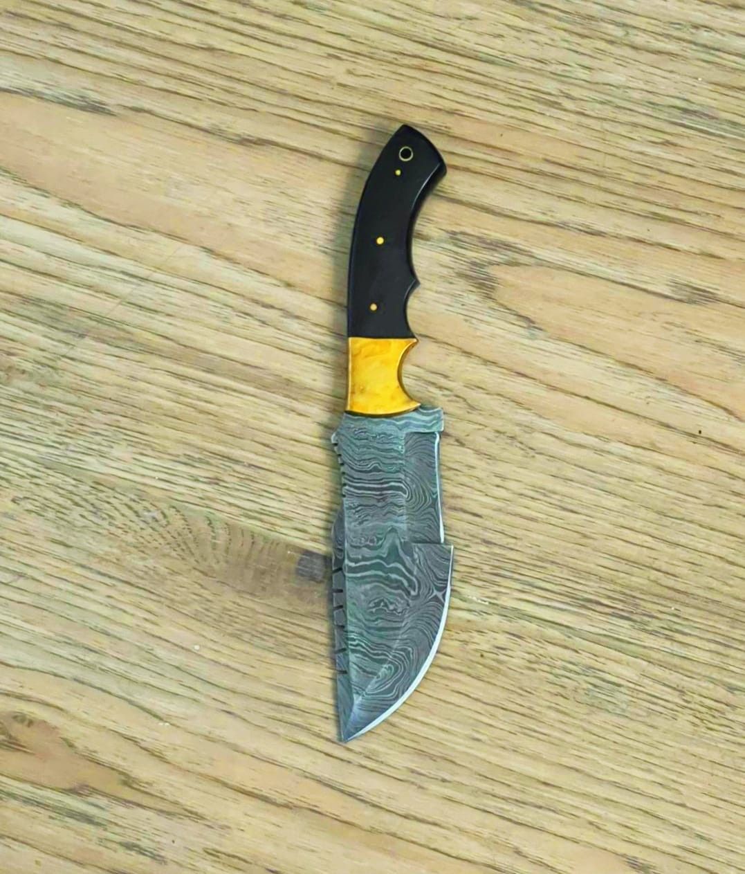 Handmade Damascus Steel Fixed Blade Tracker Knife 10 Inches with Wood Handle and Leather Sheath – Hunting, Camping & Survival
