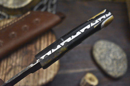 Custom Forged Twist Damascus Skinner Knife with Corain Handle for Fishing and Hunting