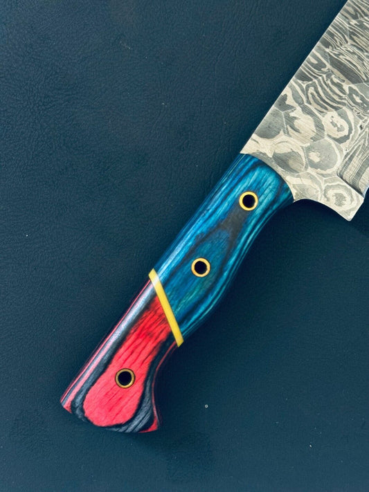 13" Handmade Fire Storm Damascus Steel Chef Knife with Bone & Wood Handle – Kitchen Fillet Knife
