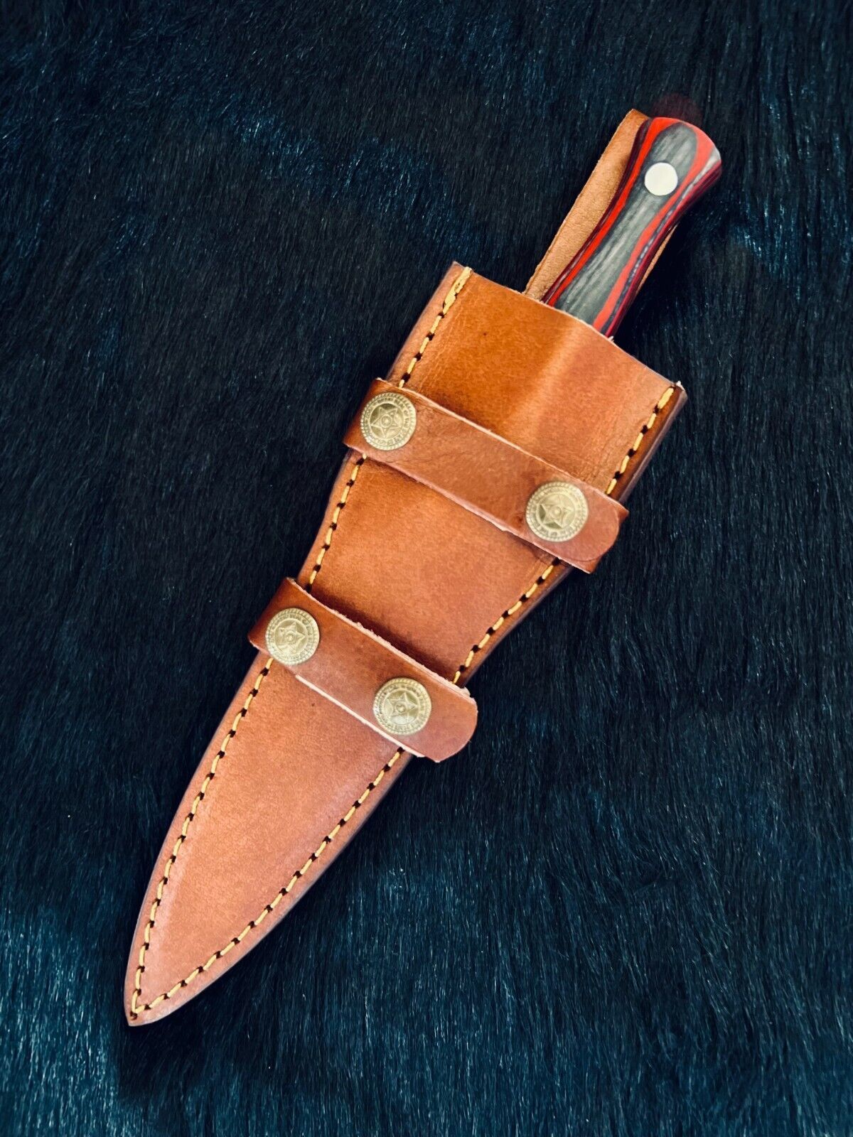 Heritage Forge 9 Inch Fire Damascus Dagger Knife with Camel Bone and Wood Handle