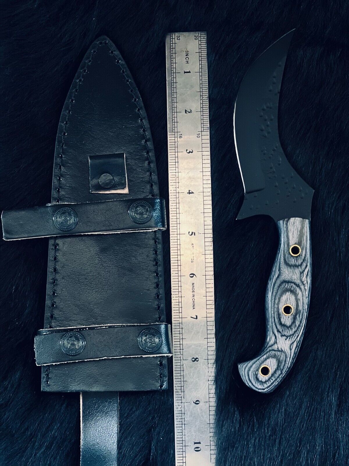 9 Inch D2 Steel Skinner Knife with Camel Bone and Wood Handle