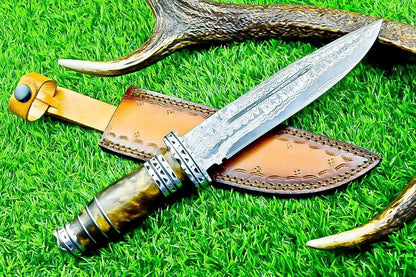 12.5 Inch Hand Forged Damascus Steel Bowie Knife with Resin Handle