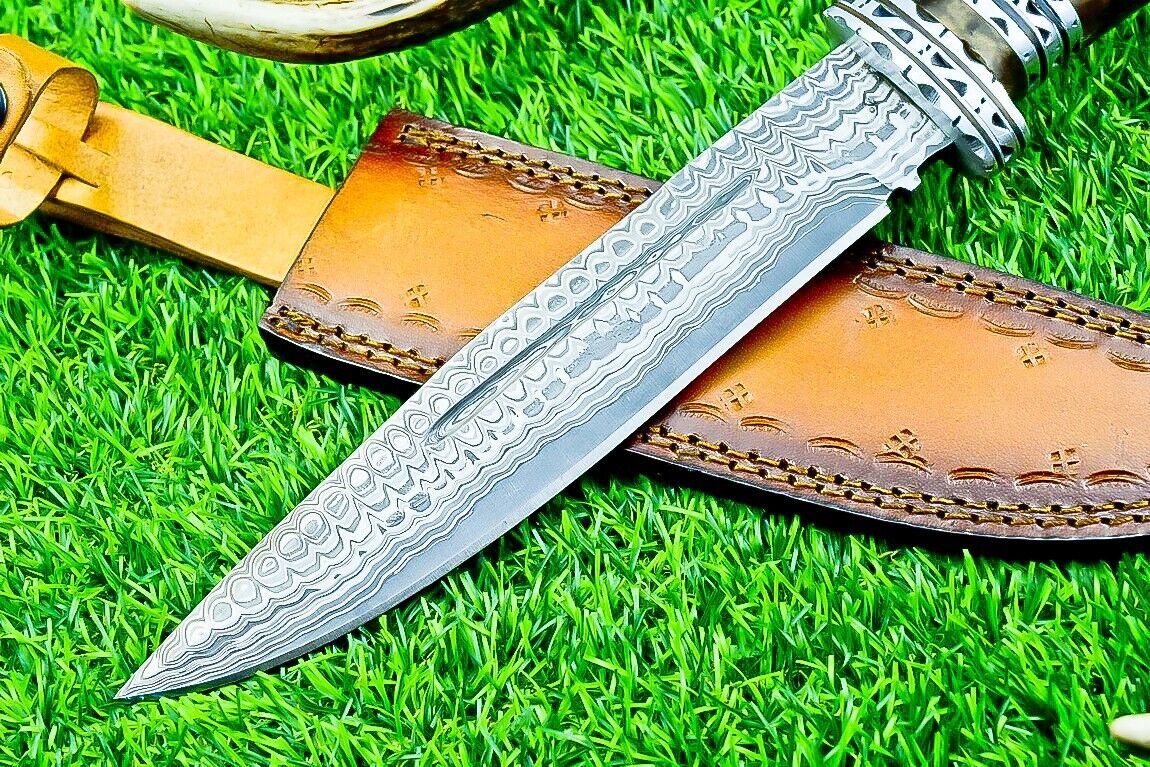 12.5 Inch Hand Forged Damascus Steel Bowie Knife with Resin Handle