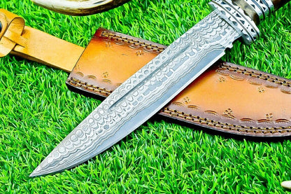 12.5 Inch Hand Forged Damascus Steel Bowie Knife with Resin Handle
