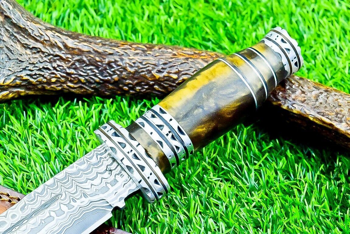 12.5 Inch Hand Forged Damascus Steel Bowie Knife with Resin Handle