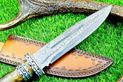12.5 Inch Hand Forged Damascus Steel Bowie Knife with Resin Handle