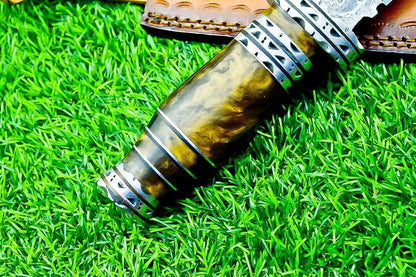 12.5 Inch Hand Forged Damascus Steel Bowie Knife with Resin Handle