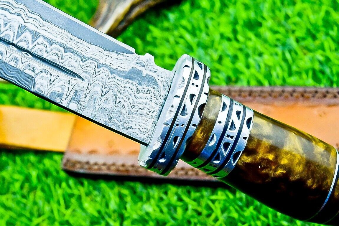 12.5 Inch Hand Forged Damascus Steel Bowie Knife with Resin Handle